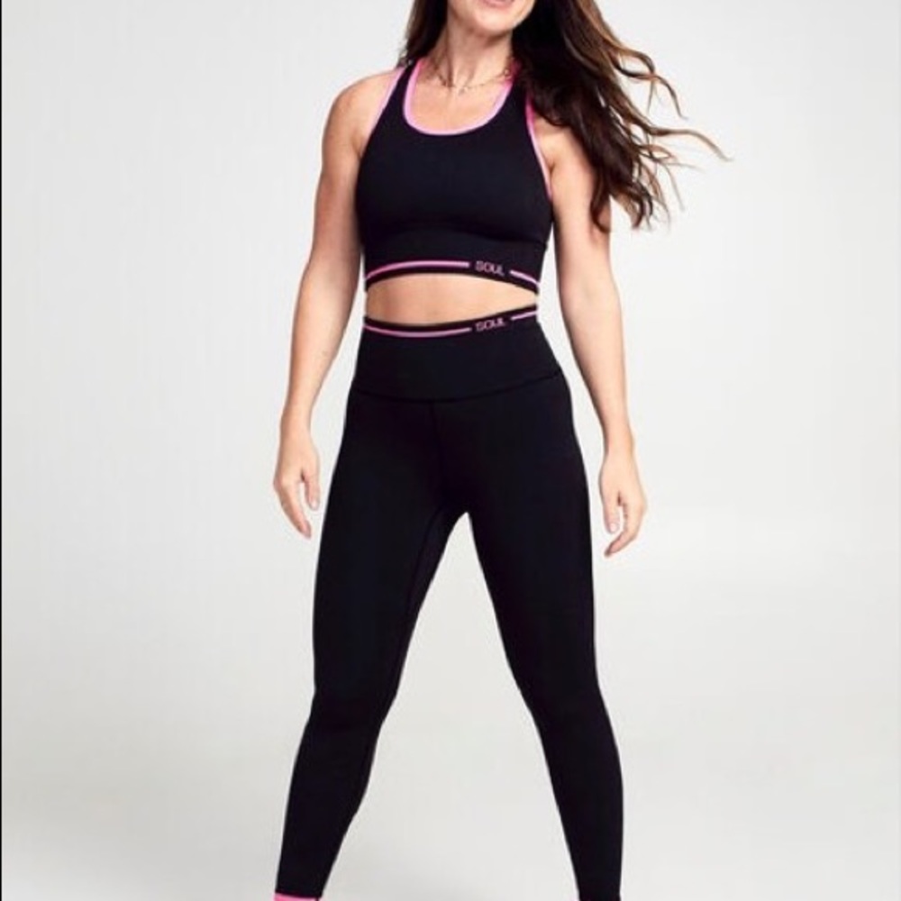 SoulCycle - Black/Pink Ribbed Seamless Legging